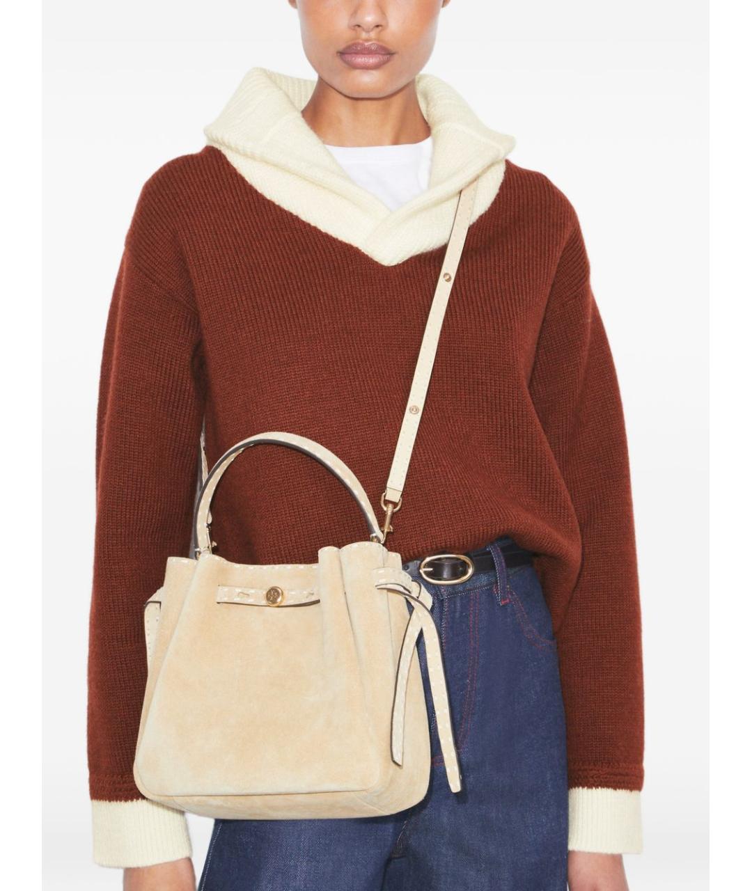 TORY BURCH Бежевая кожаная сумка через плечо, фото 4