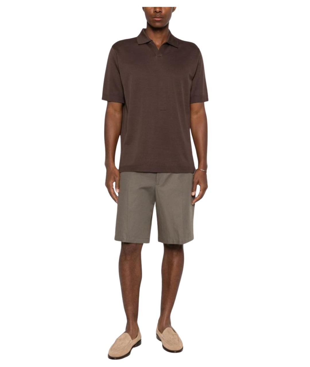 HERNO Коричневое хлопковое поло с коротким рукавом, фото 5