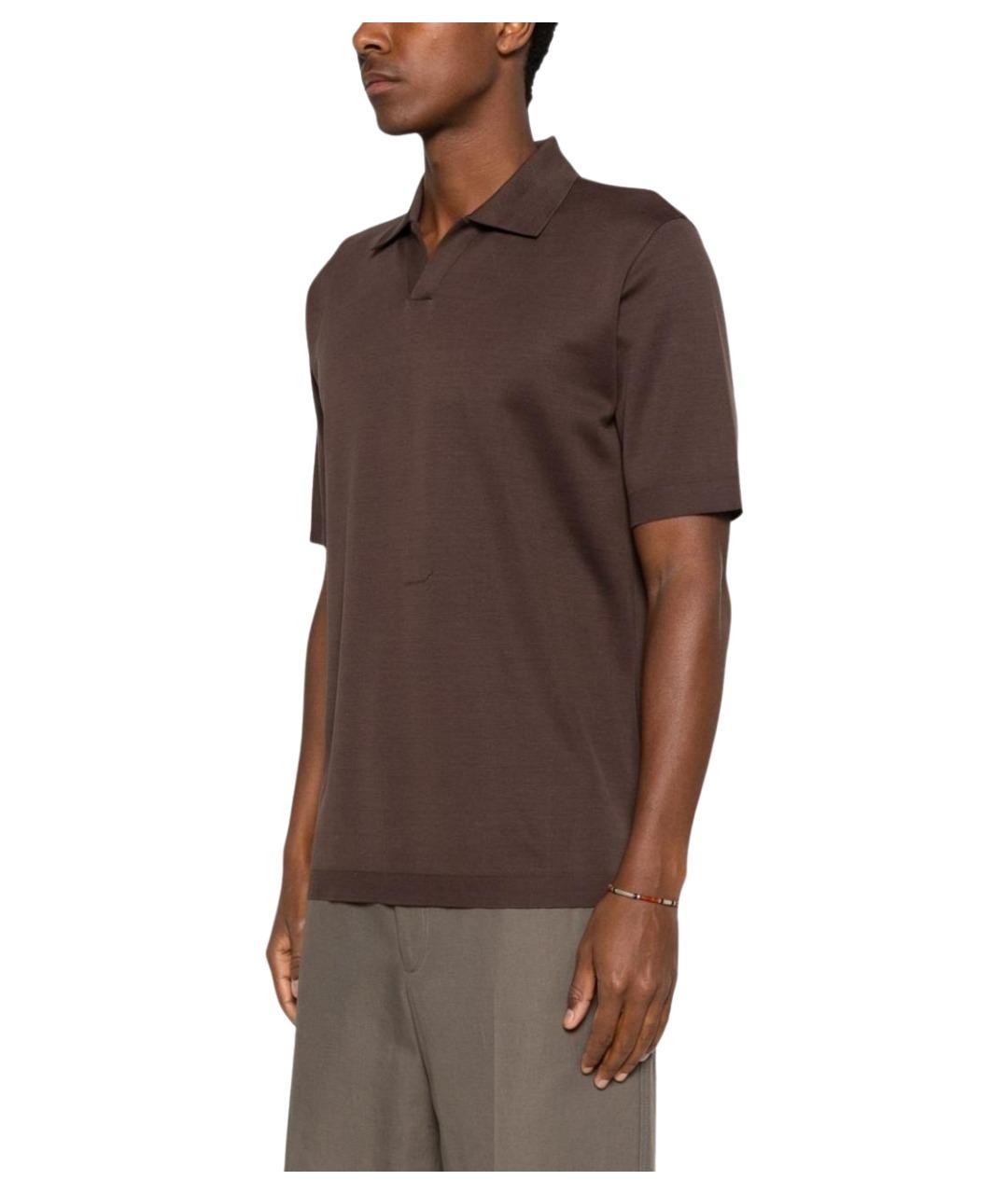 HERNO Коричневое хлопковое поло с коротким рукавом, фото 4