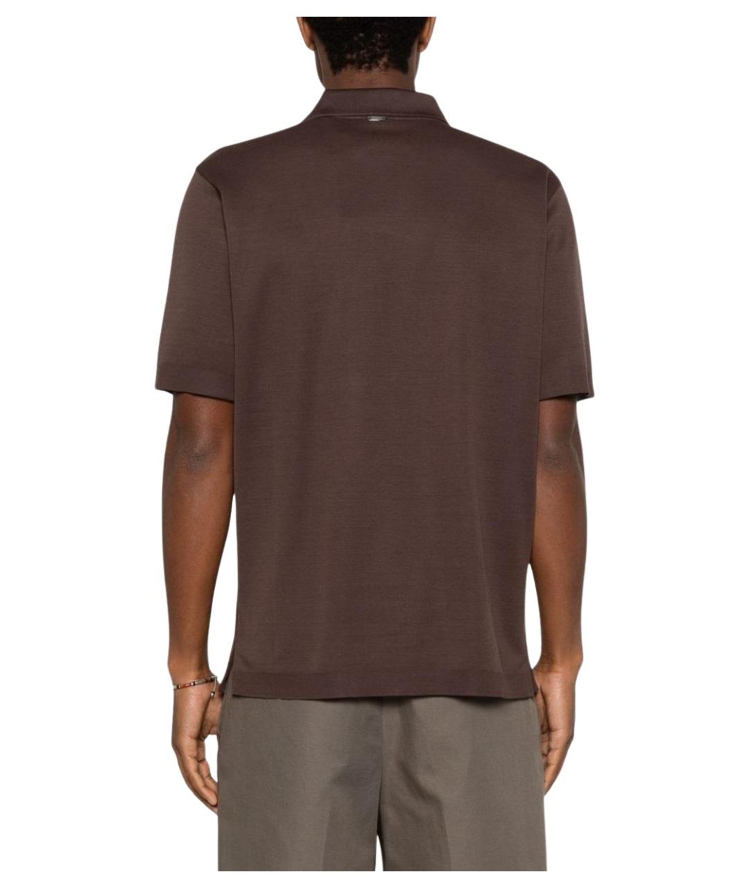 HERNO Коричневое хлопковое поло с коротким рукавом, фото 3