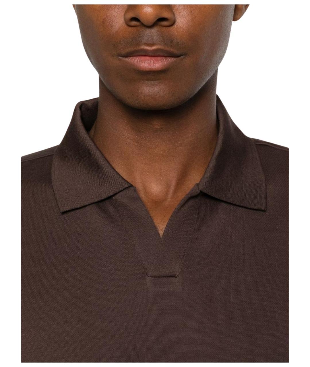 HERNO Коричневое хлопковое поло с коротким рукавом, фото 2