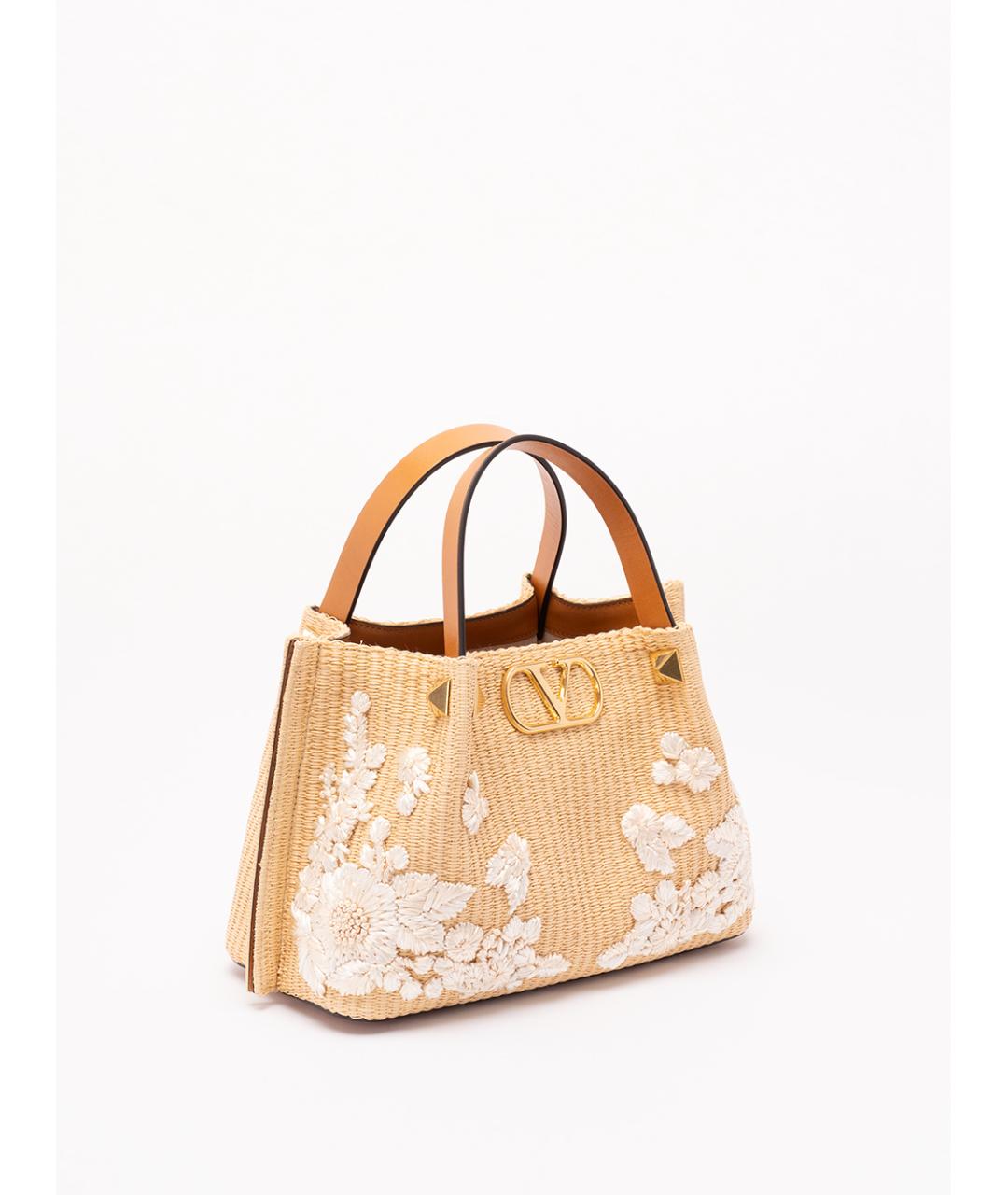 VALENTINO Бежевая пелетеная сумка тоут, фото 3