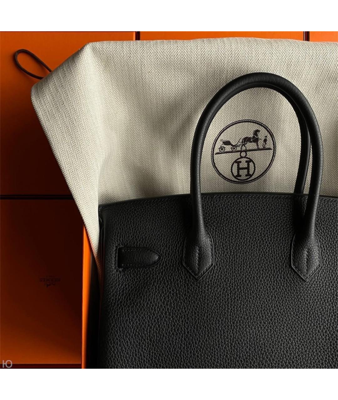 HERMES Черная кожаная сумка с короткими ручками, фото 4