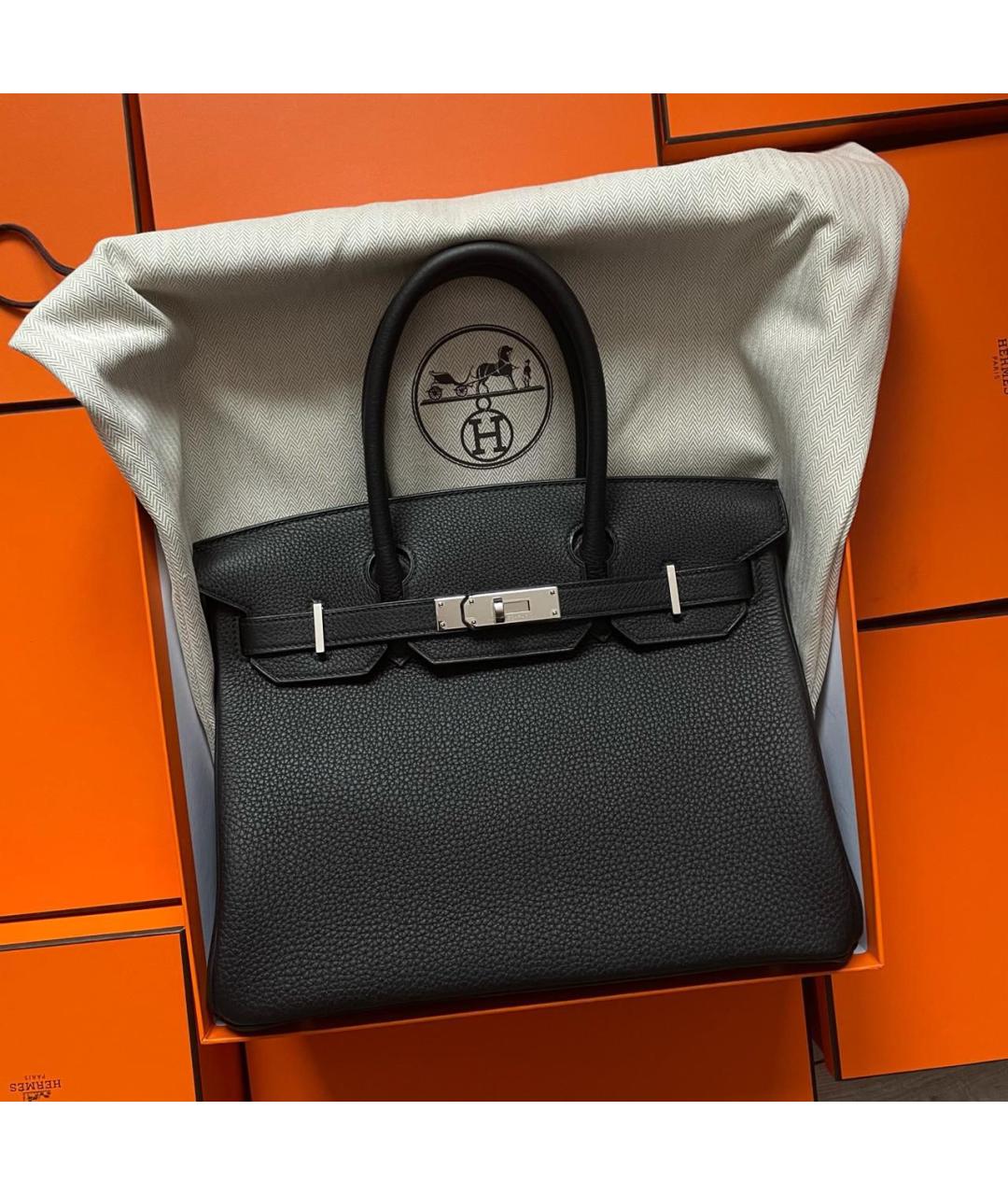 HERMES Черная кожаная сумка с короткими ручками, фото 2