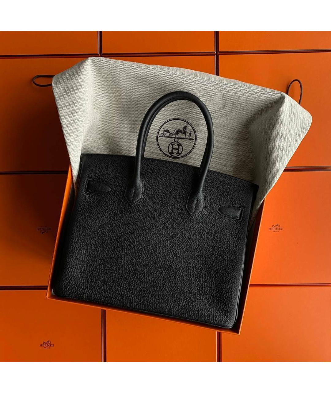 HERMES Черная кожаная сумка с короткими ручками, фото 3
