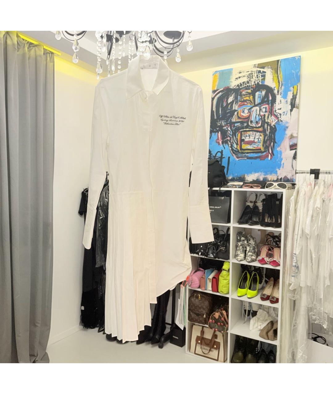 OFF-WHITE Белое хлопковое повседневное платье, фото 5