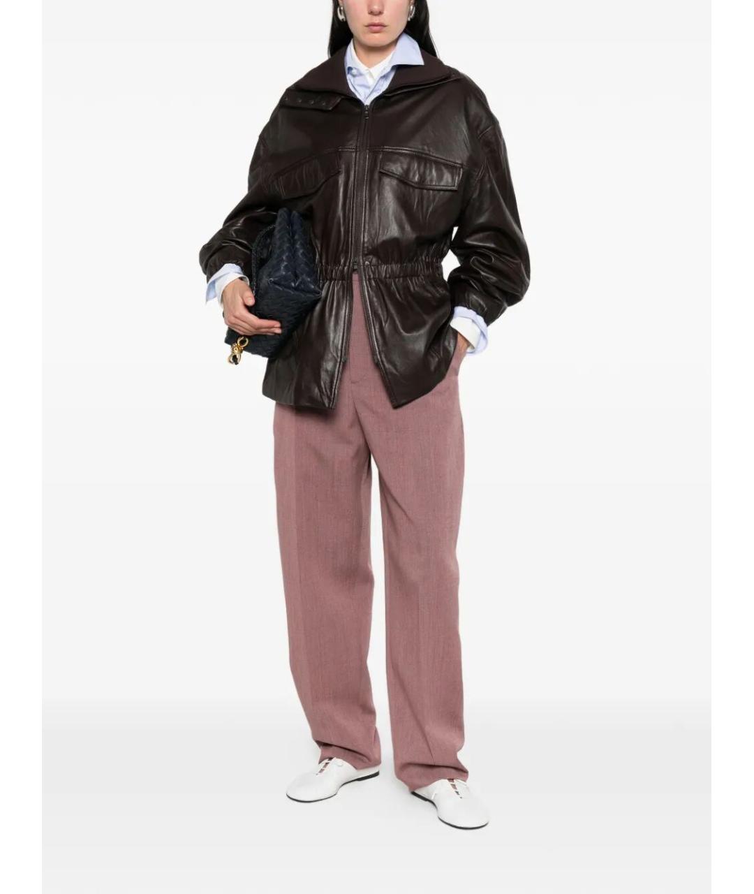 BOTTEGA VENETA Розовые шерстяные прямые брюки, фото 2