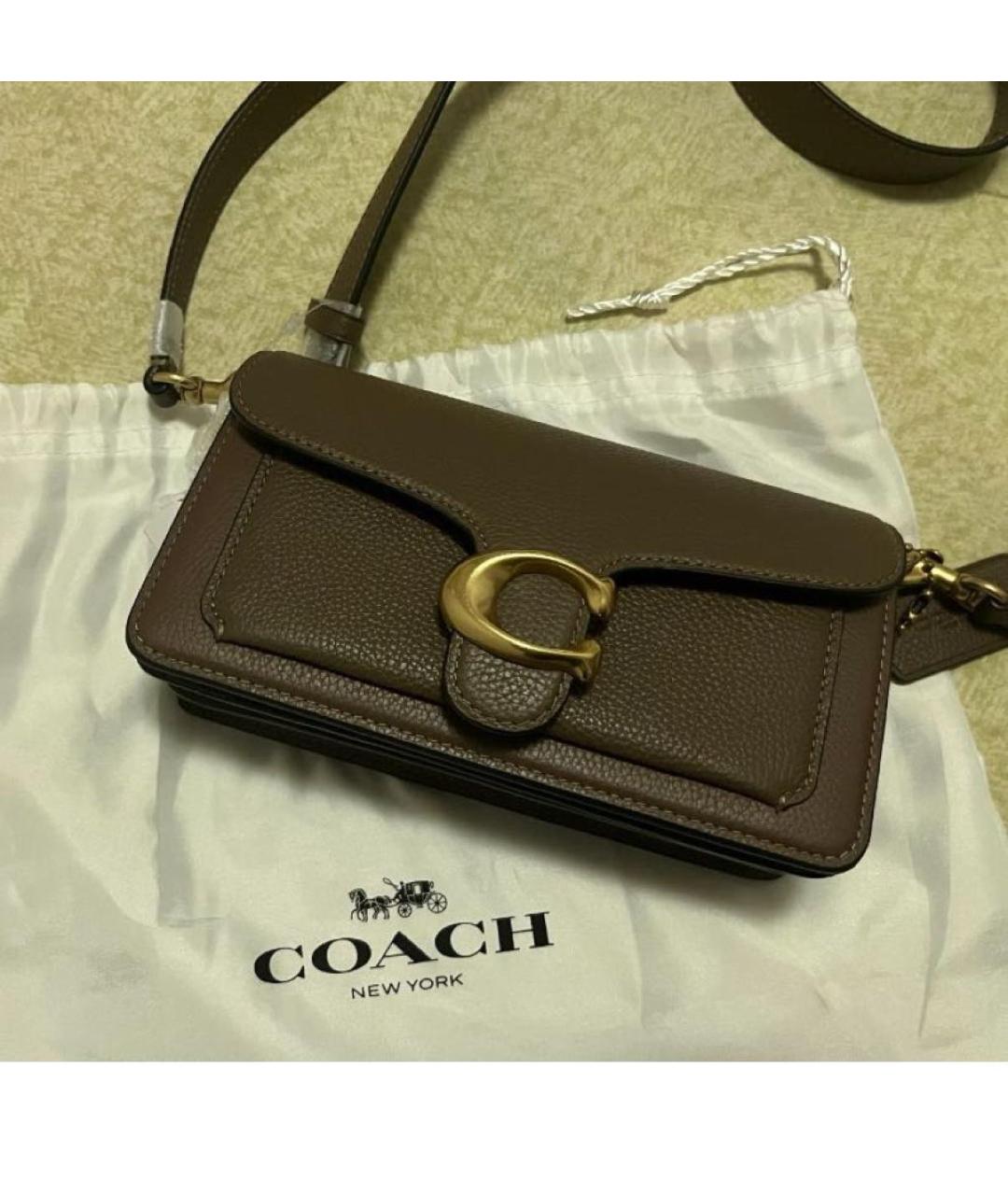 COACH Коричневая кожаная сумка с короткими ручками, фото 5