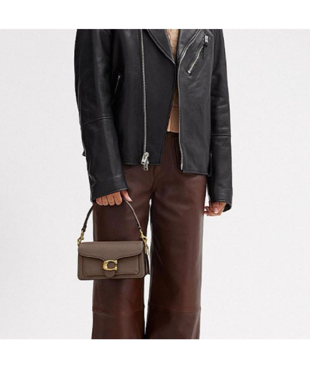 COACH Коричневая кожаная сумка с короткими ручками, фото 4