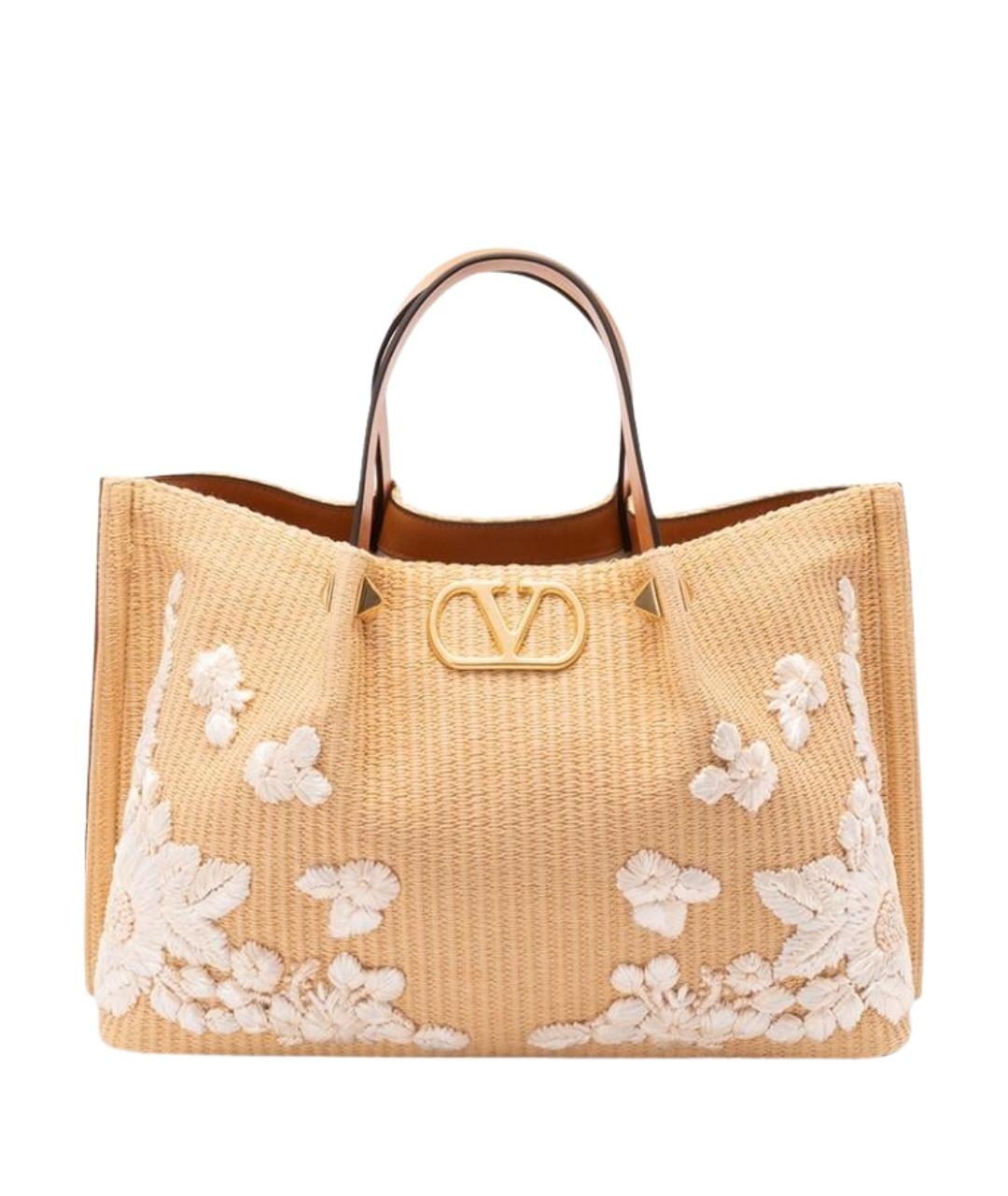 VALENTINO Бежевая пелетеная сумка тоут, фото 1