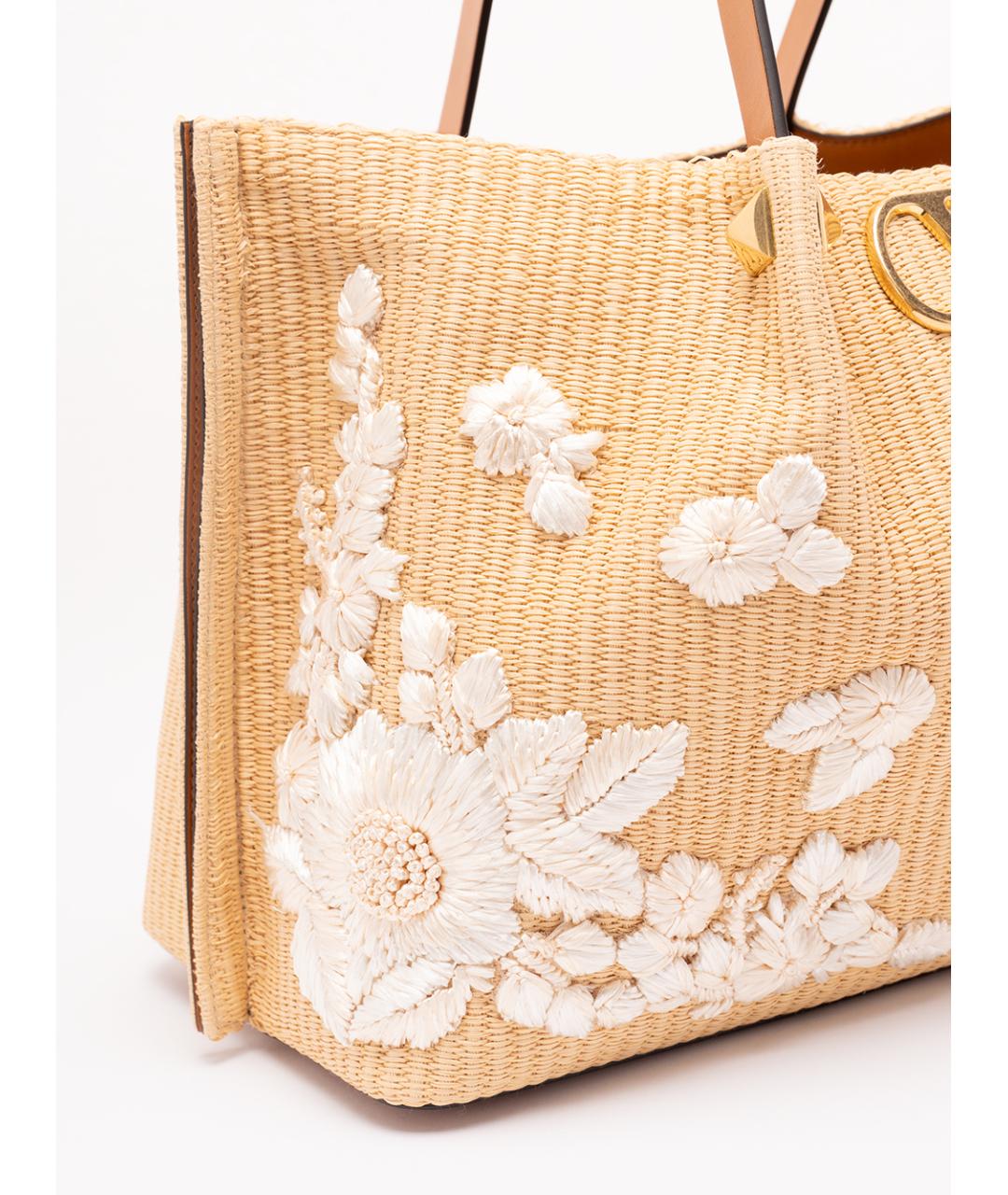 VALENTINO Бежевая пелетеная сумка тоут, фото 4