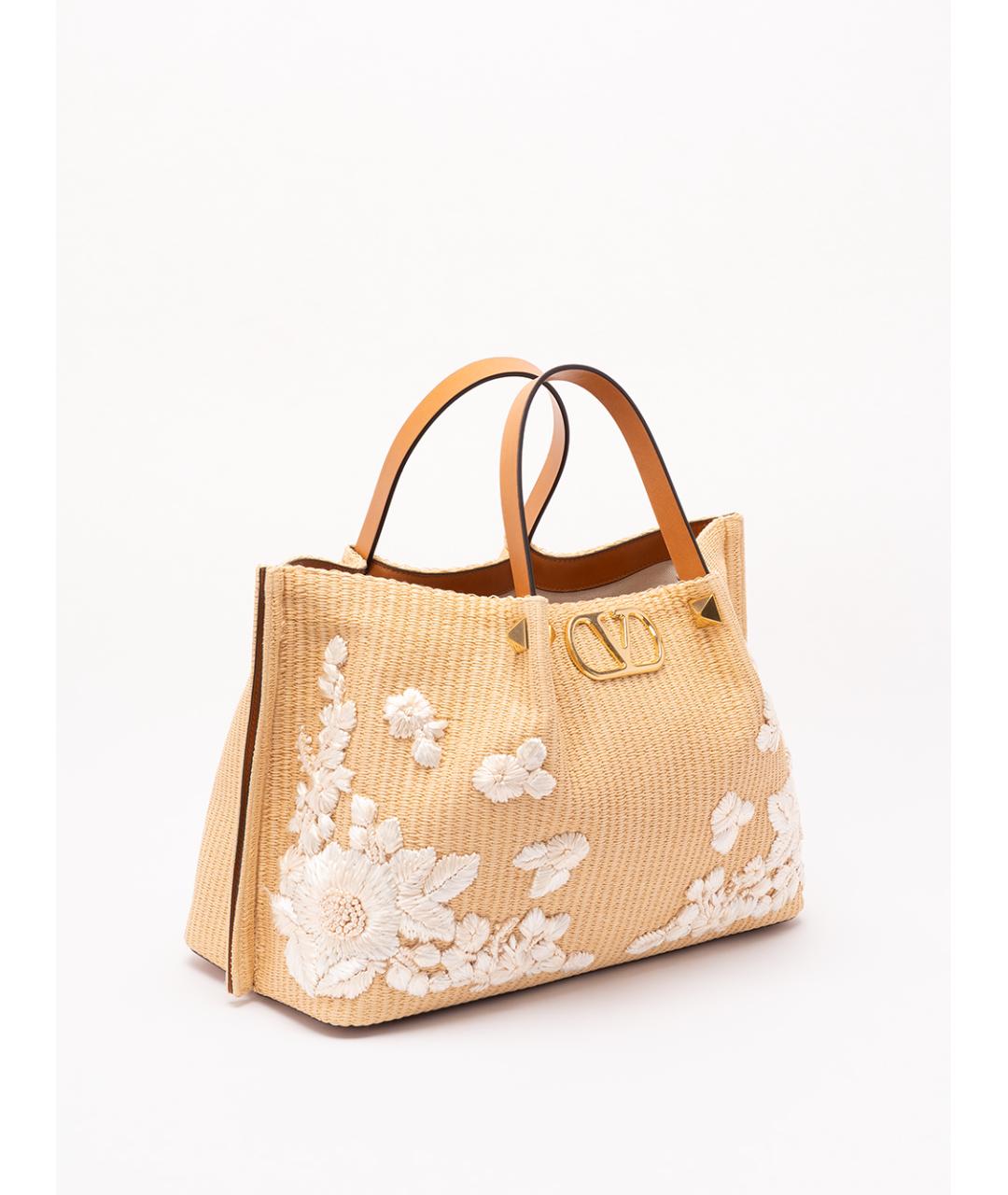 VALENTINO Бежевая пелетеная сумка тоут, фото 3