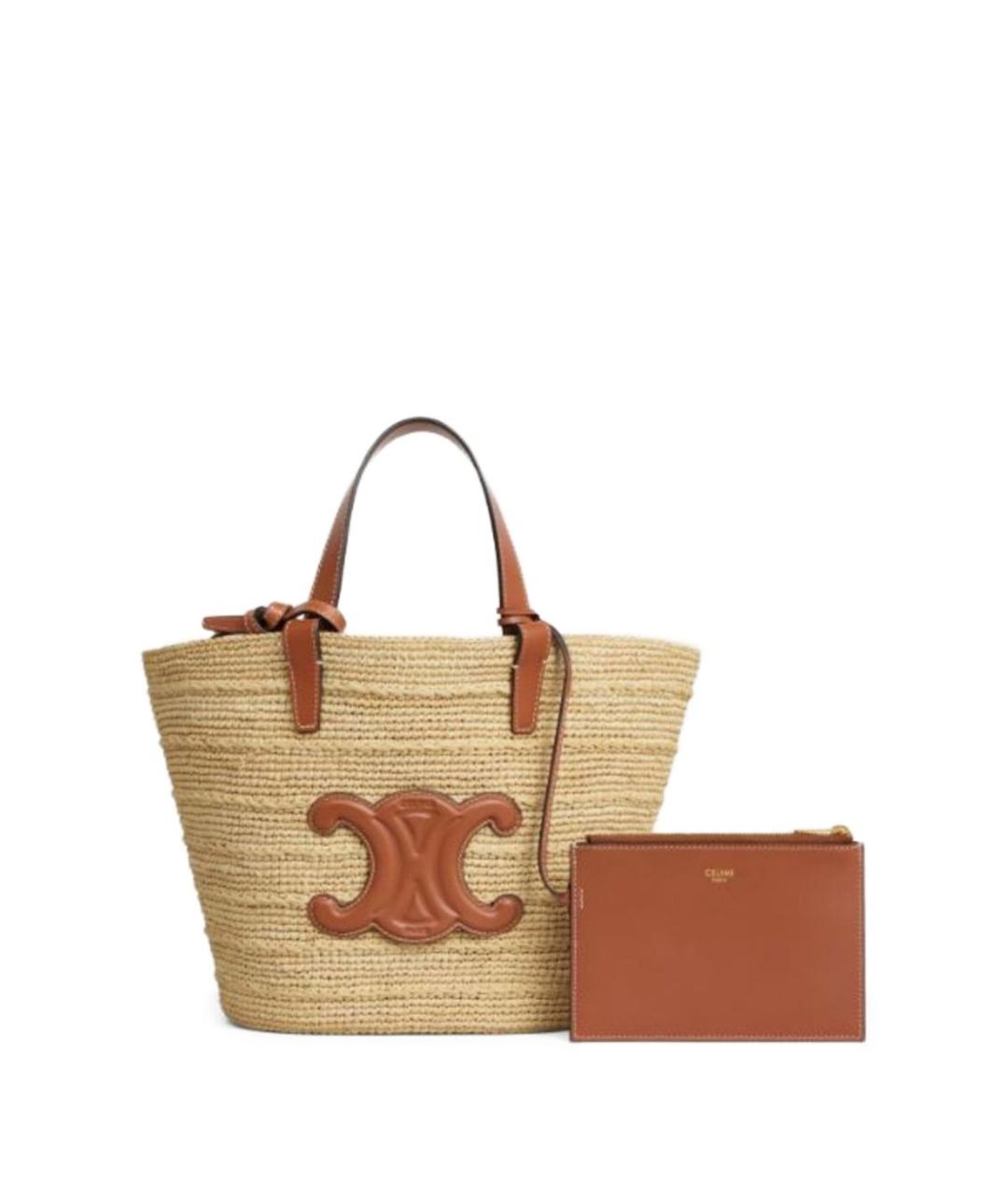 CELINE Бежевая пелетеная сумка тоут, фото 3