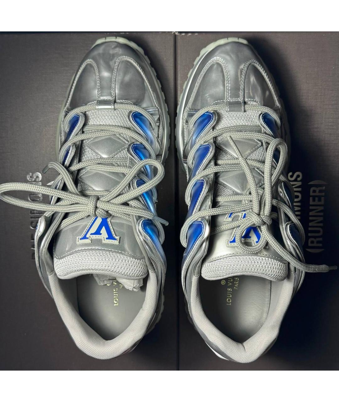 LOUIS VUITTON Серебряные кожаные кроссовки, фото 8