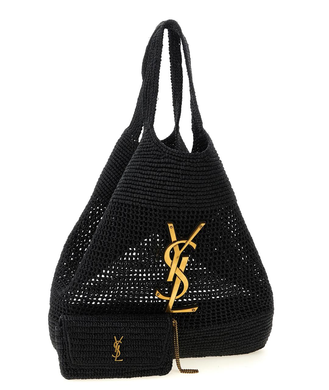 SAINT LAURENT Черная пелетеная сумка тоут, фото 3