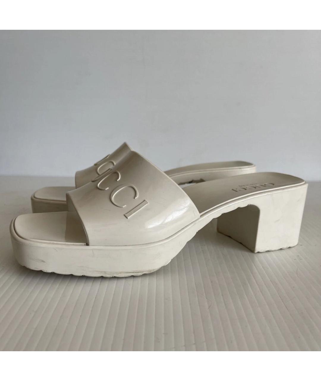 GUCCI Бежевые резиновые шлепанцы, фото 10