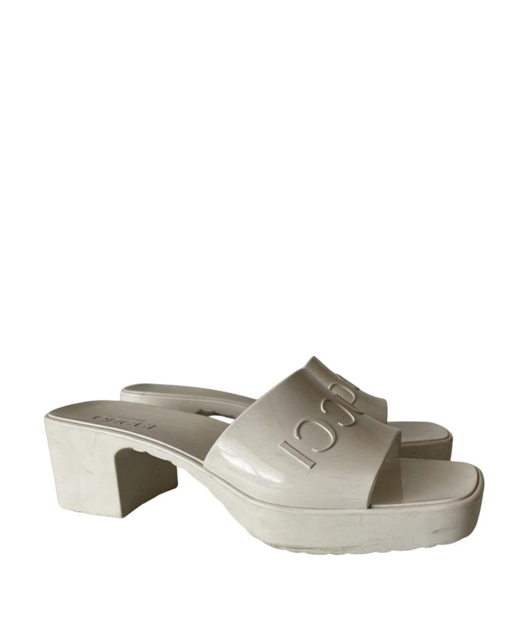 GUCCI Бежевые резиновые шлепанцы, фото 1