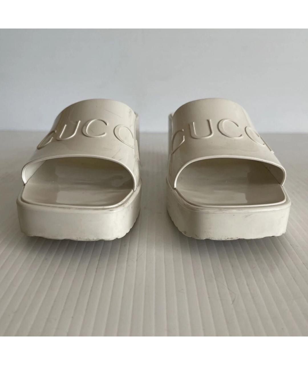 GUCCI Бежевые резиновые шлепанцы, фото 5