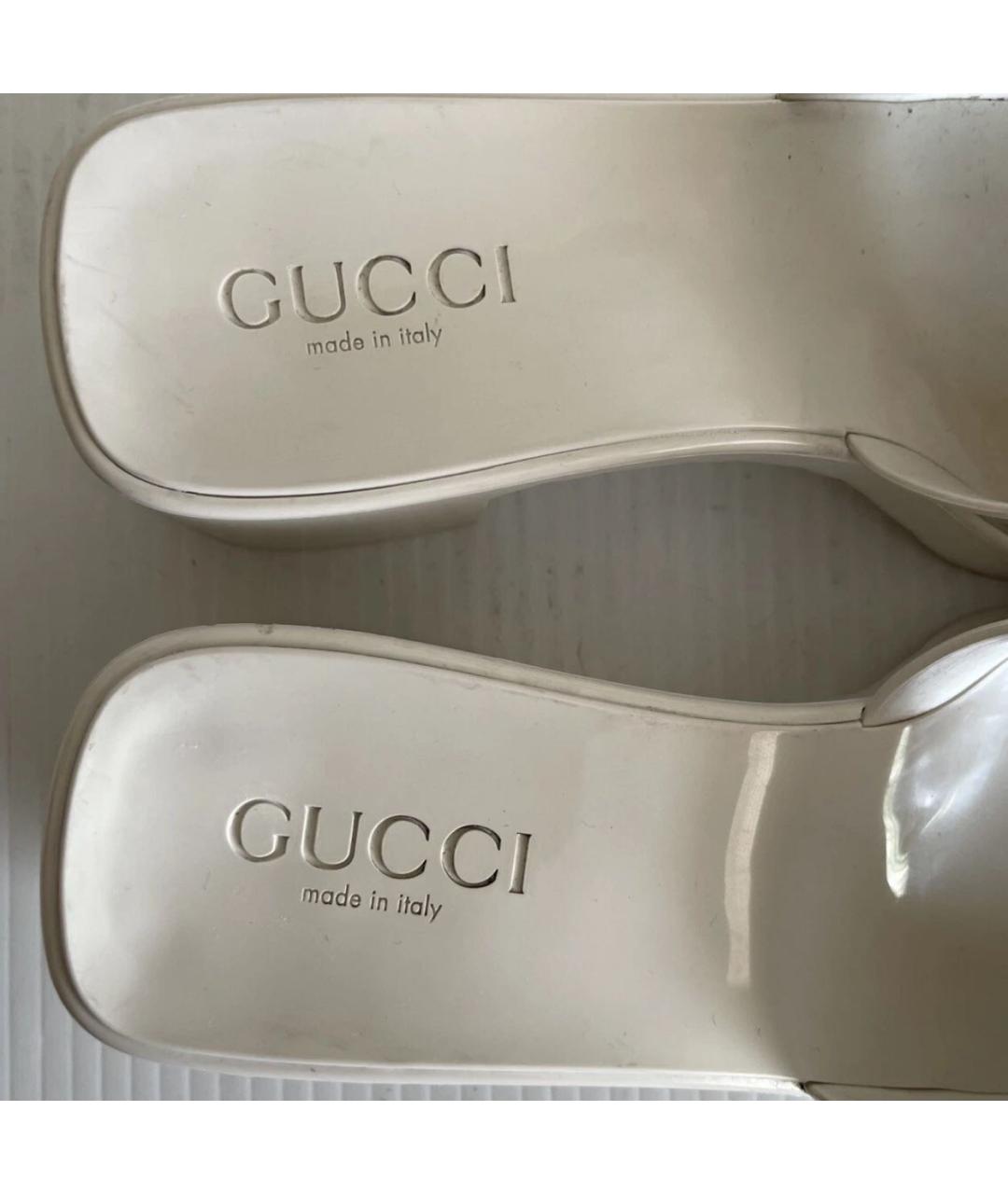 GUCCI Бежевые резиновые шлепанцы, фото 8