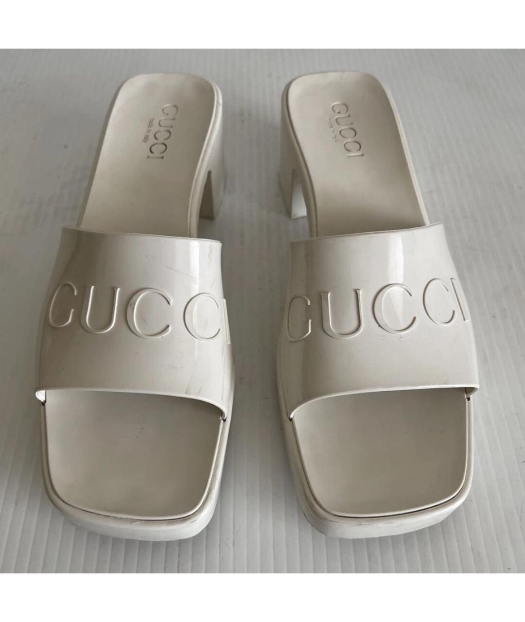 GUCCI Бежевые резиновые шлепанцы, фото 4