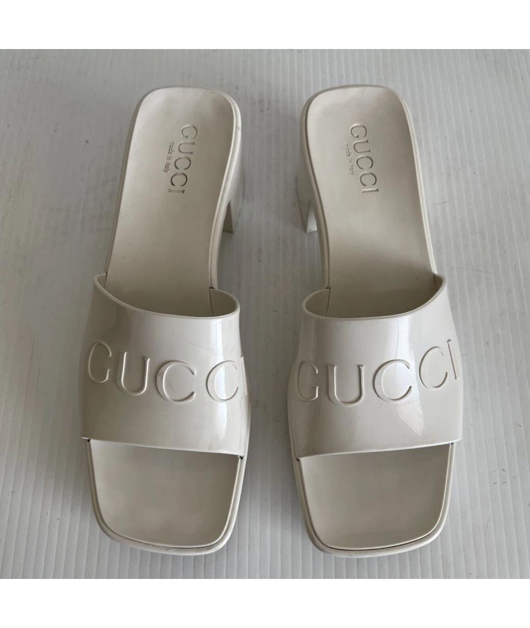 GUCCI Бежевые резиновые шлепанцы, фото 3