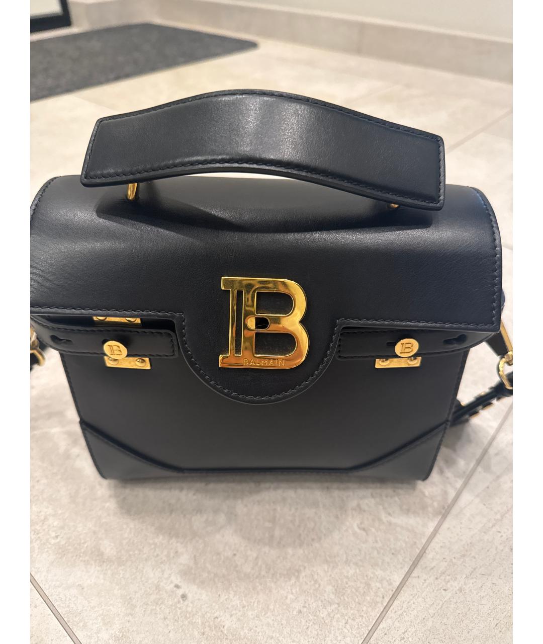 BALMAIN Черная кожаная сумка с короткими ручками, фото 2