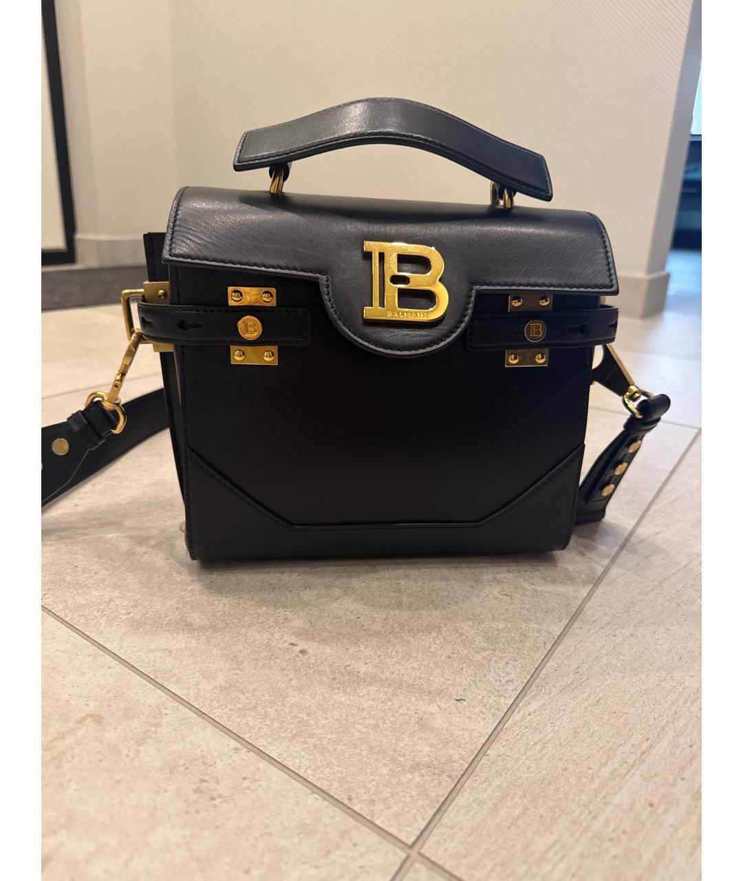 BALMAIN Черная кожаная сумка с короткими ручками, фото 4