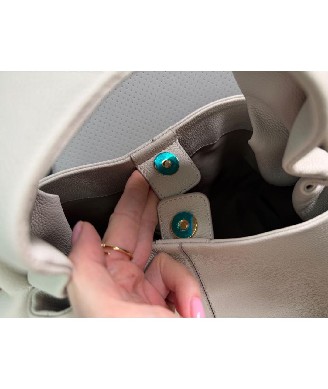 POLENE Белая кожаная сумка с короткими ручками, фото 4