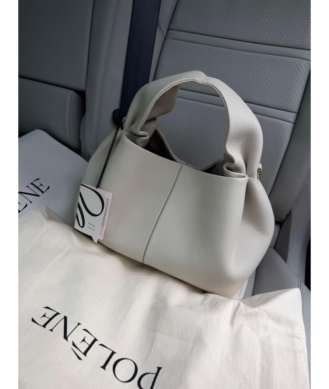 POLENE Белая кожаная сумка с короткими ручками, фото 5