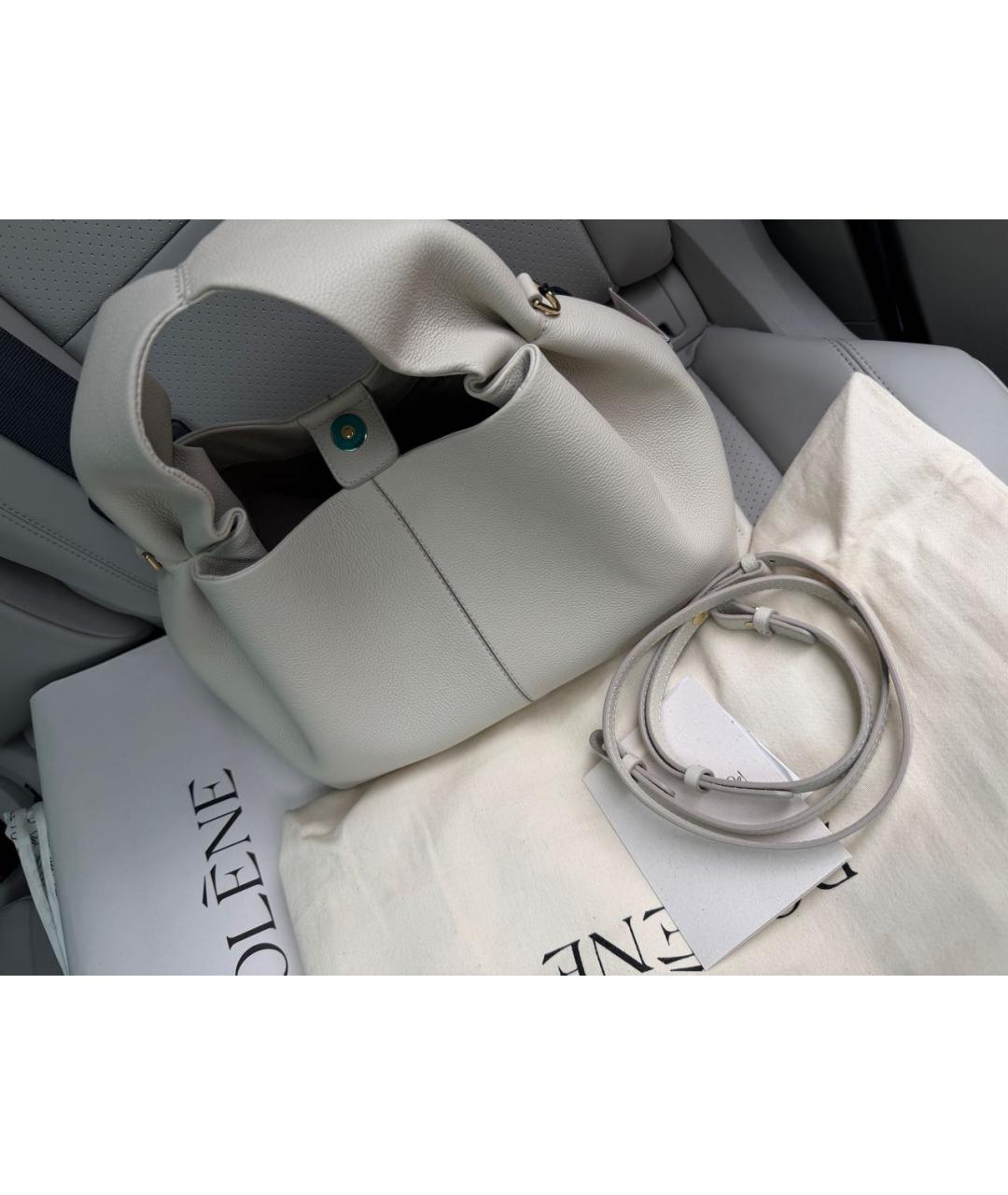 POLENE Белая кожаная сумка с короткими ручками, фото 6