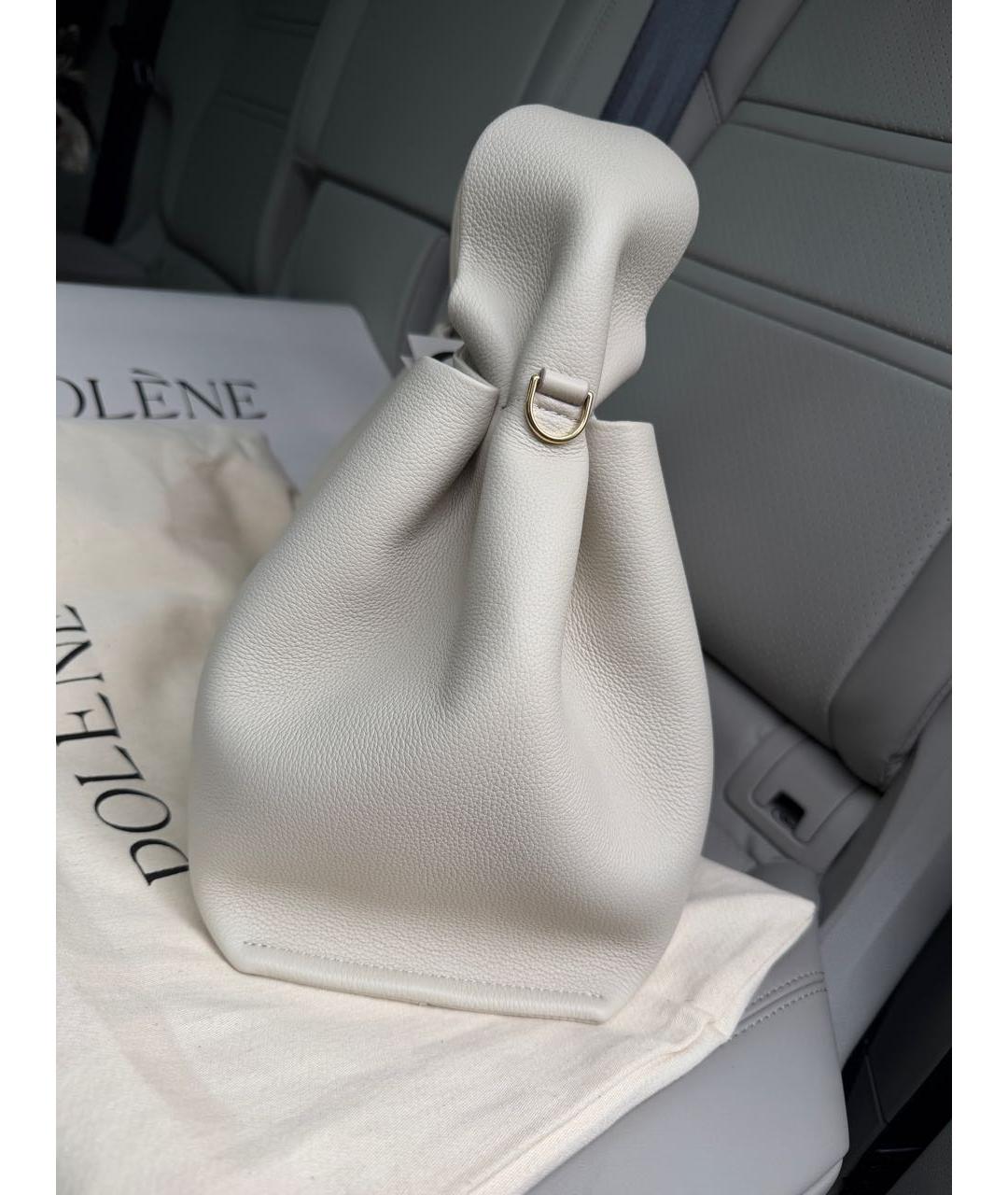 POLENE Белая кожаная сумка с короткими ручками, фото 8