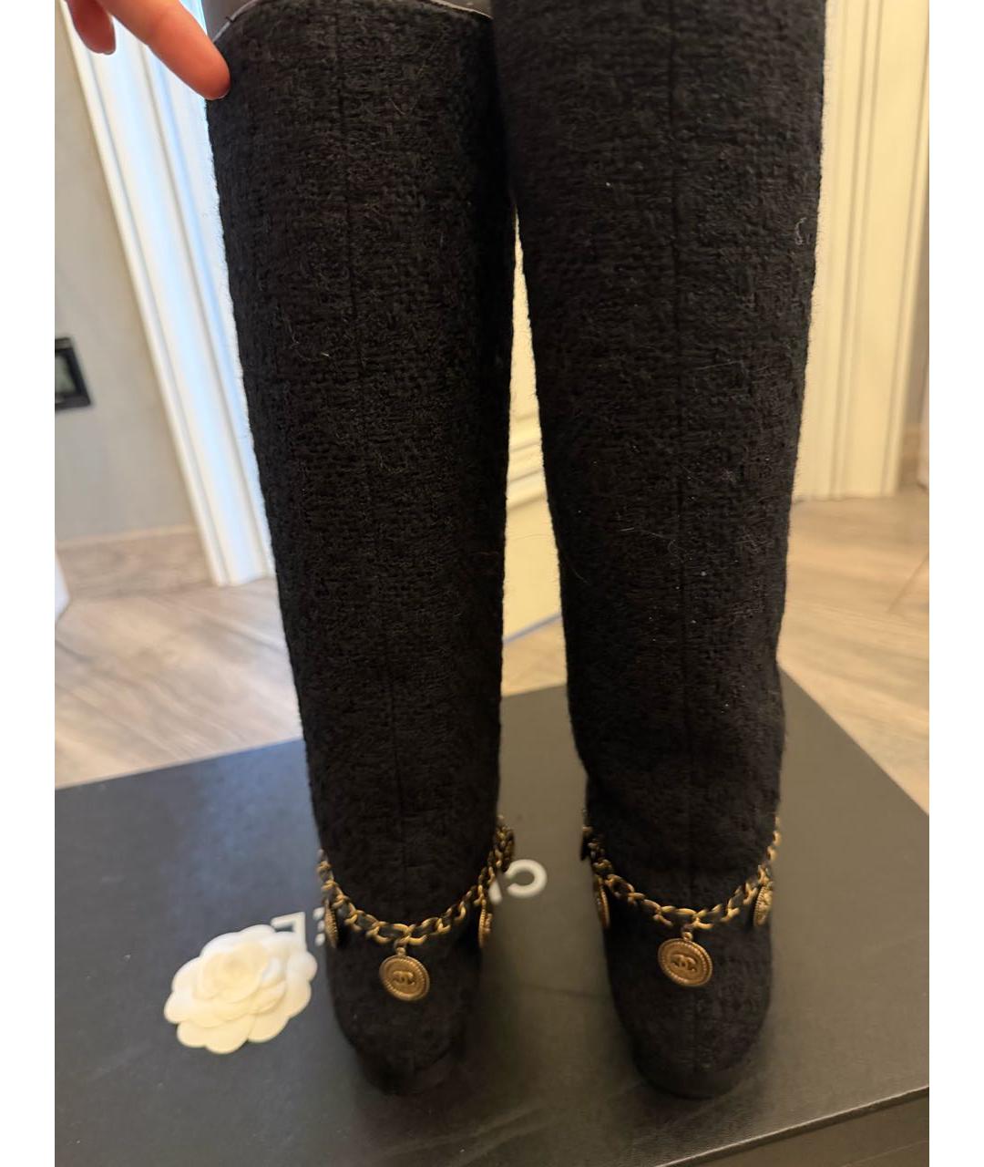 CHANEL Черные текстильные сапоги, фото 4