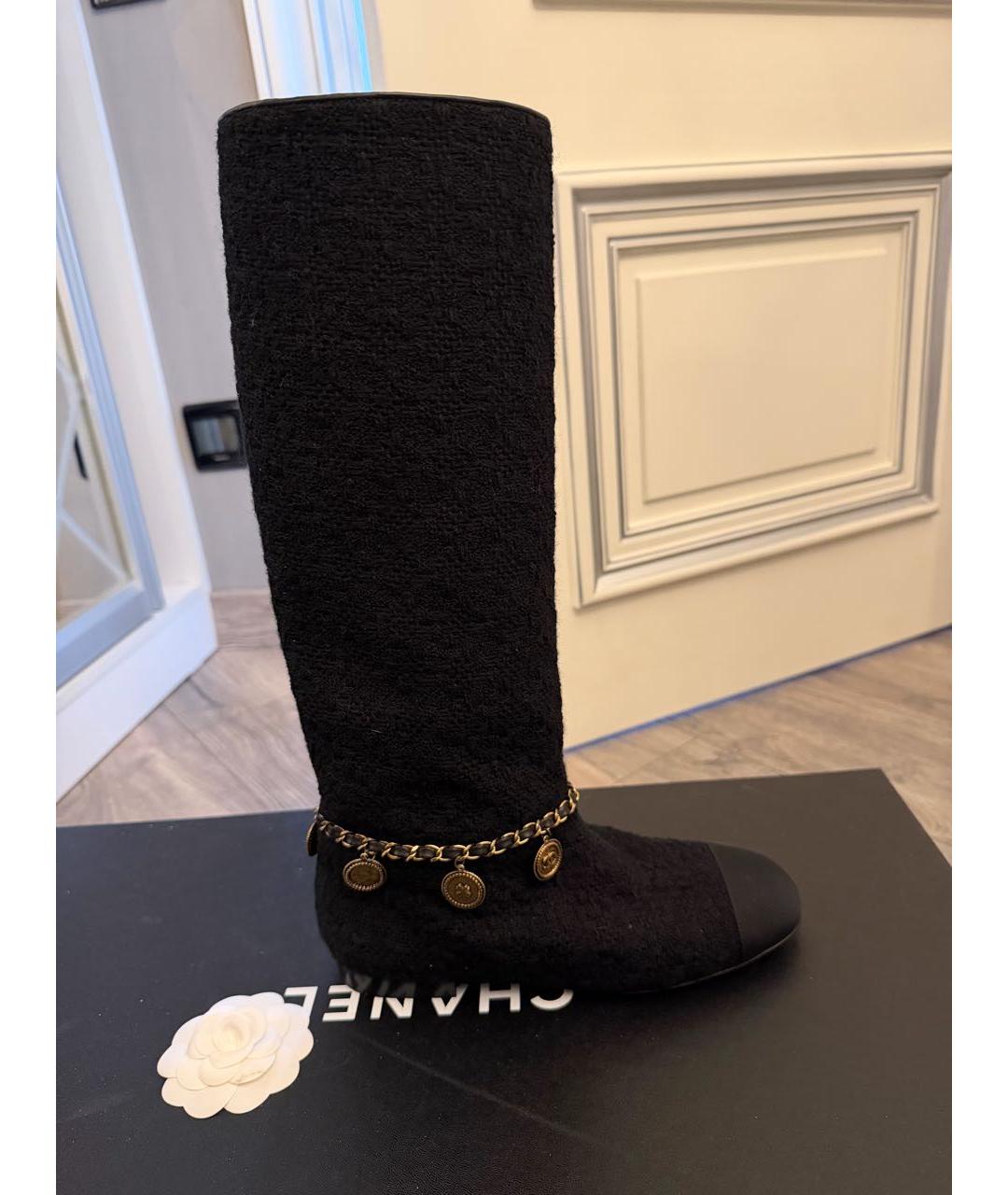 CHANEL Черные текстильные сапоги, фото 9