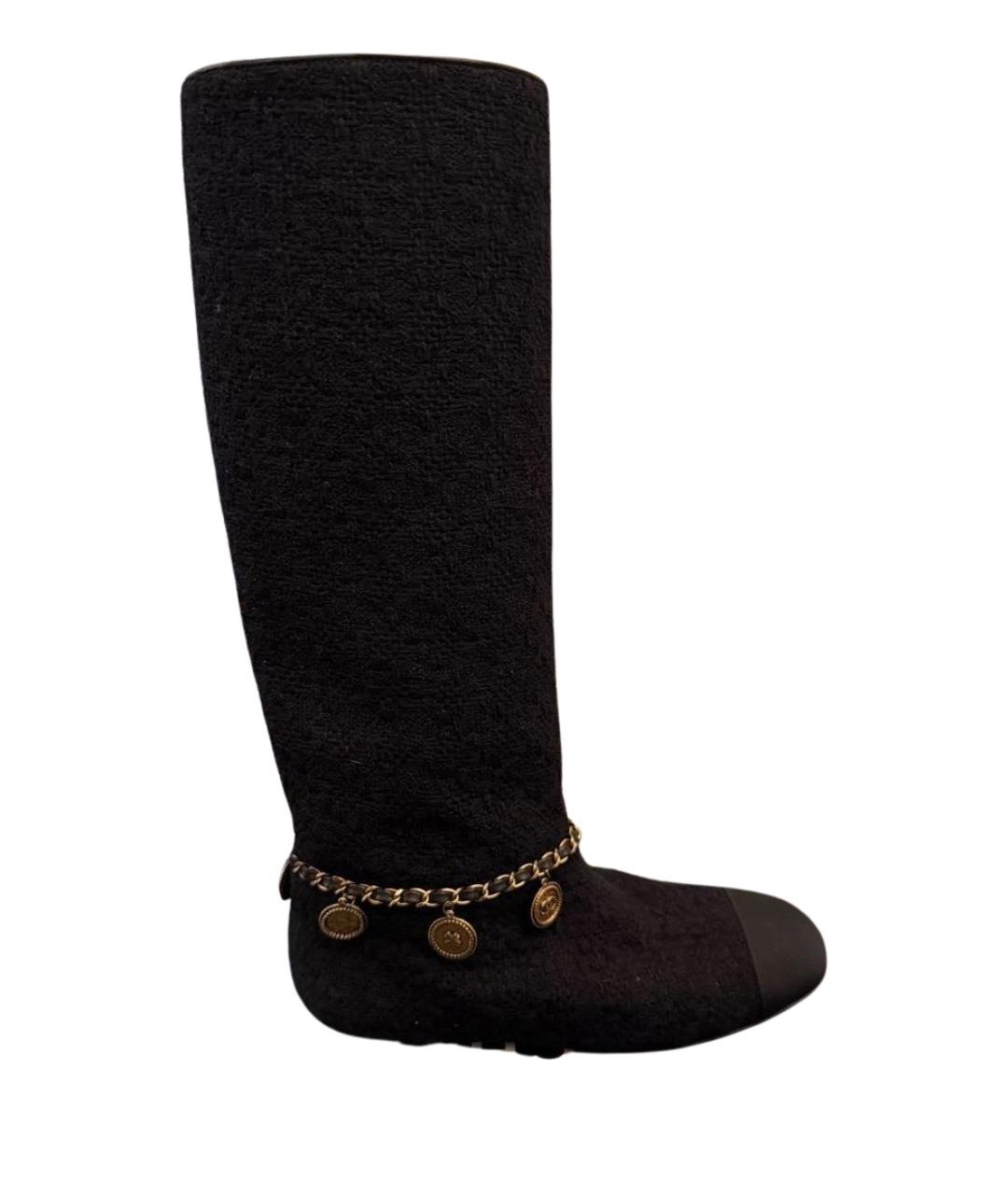 CHANEL Черные текстильные сапоги, фото 1
