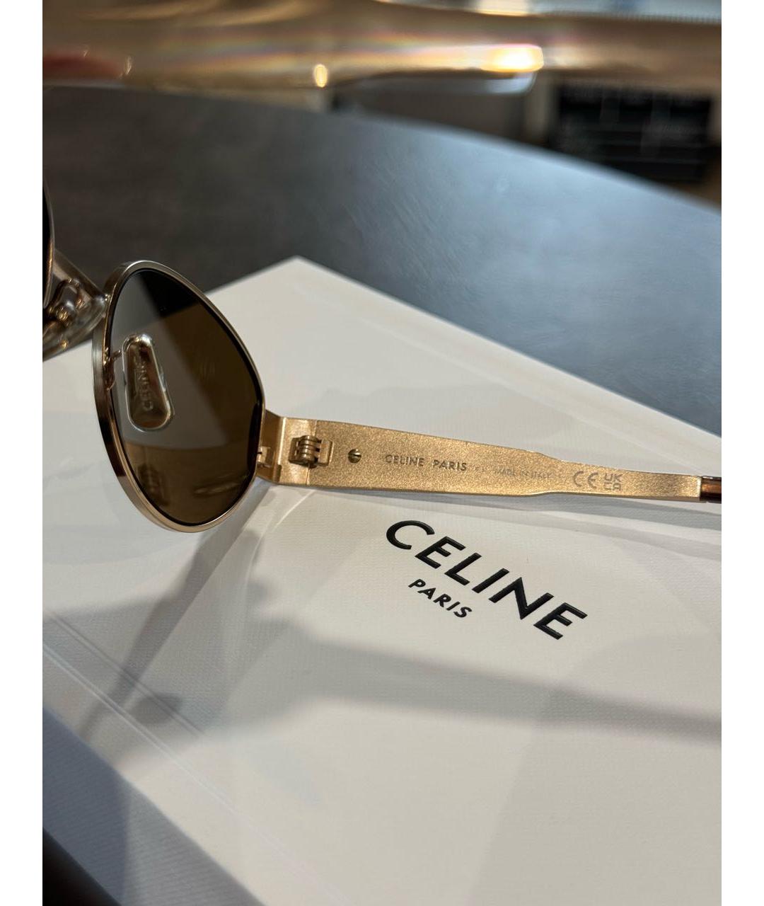CELINE Бежевые металлические солнцезащитные очки, фото 8