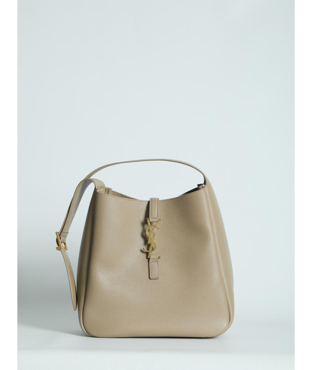 SAINT LAURENT Бежевая кожаная сумка через плечо, фото 5