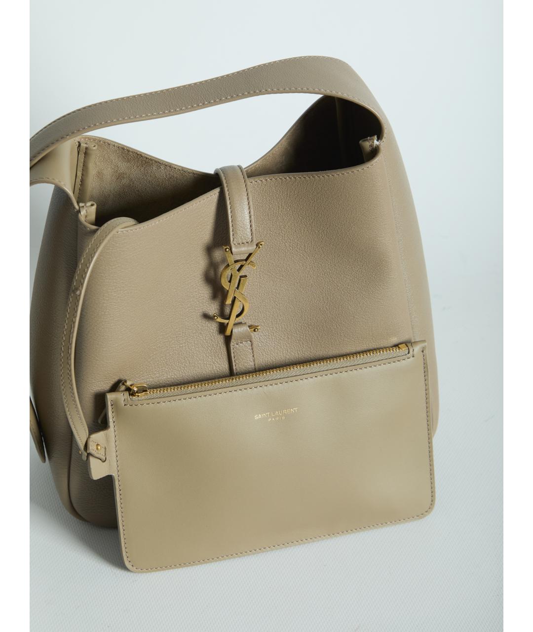 SAINT LAURENT Бежевая кожаная сумка через плечо, фото 4