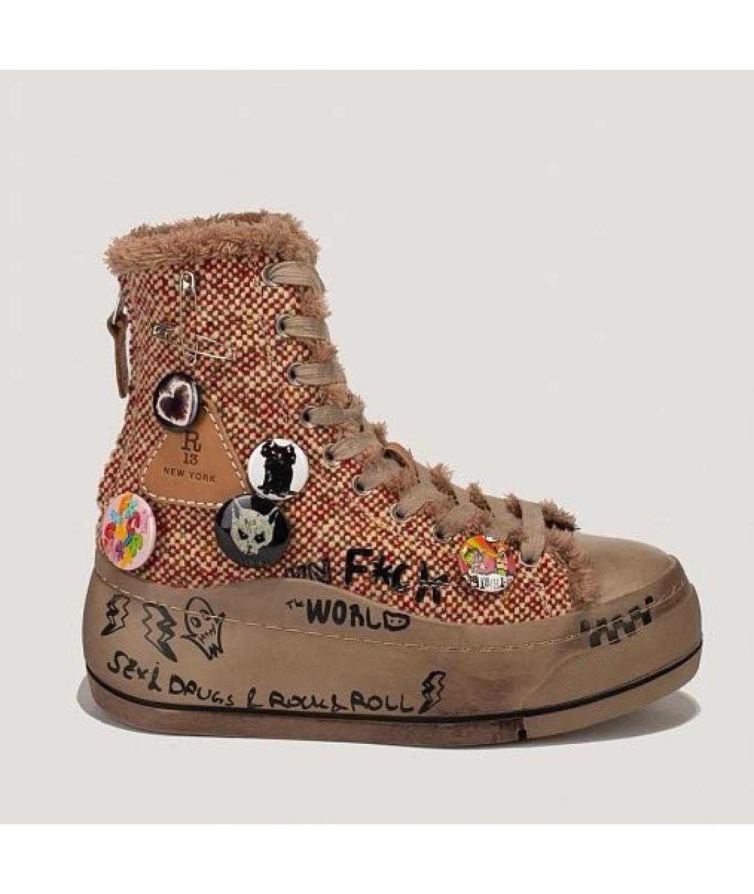 R13 Коричневые текстильные полусапоги, фото 6