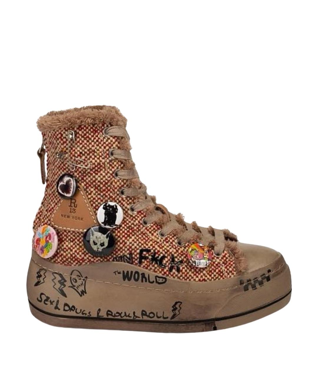 R13 Коричневые текстильные полусапоги, фото 7