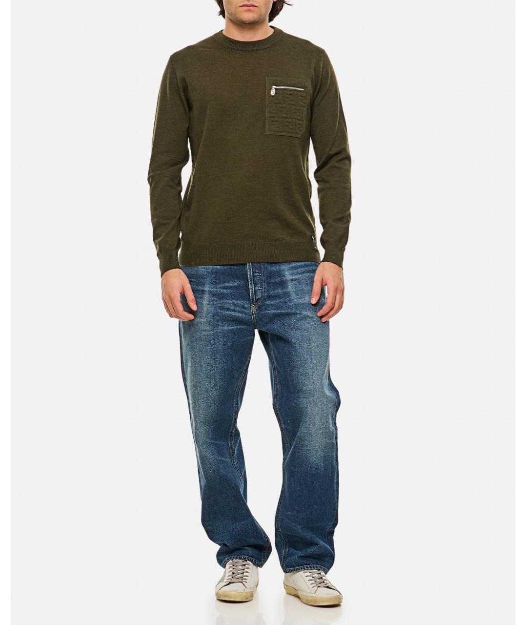 FENDI Хаки шерстяной джемпер / свитер, фото 5