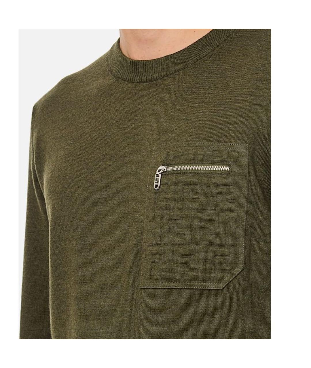 FENDI Хаки шерстяной джемпер / свитер, фото 4