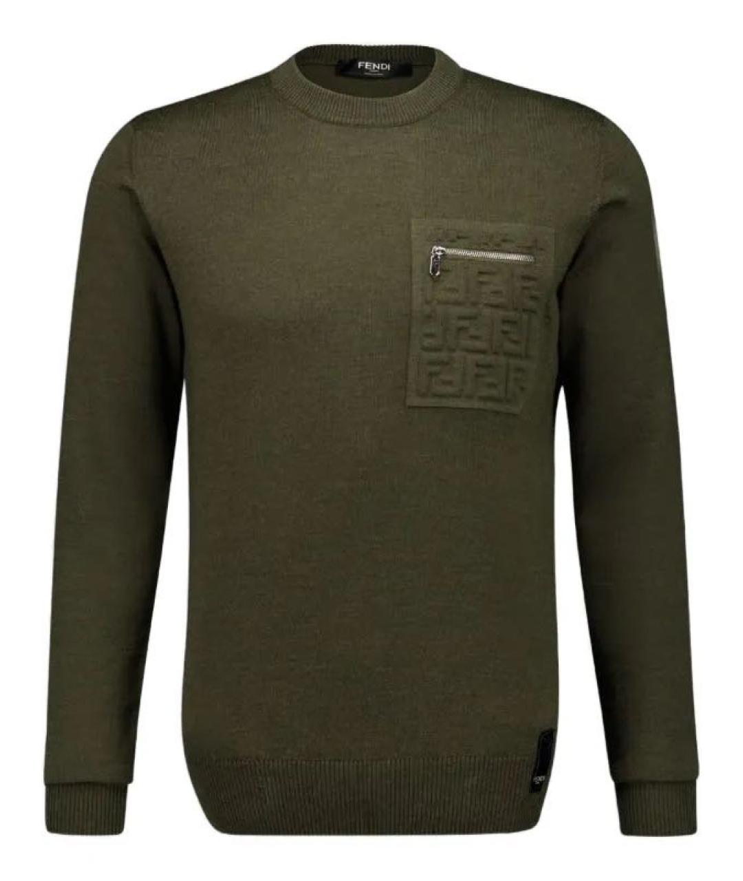 FENDI Хаки шерстяной джемпер / свитер, фото 1