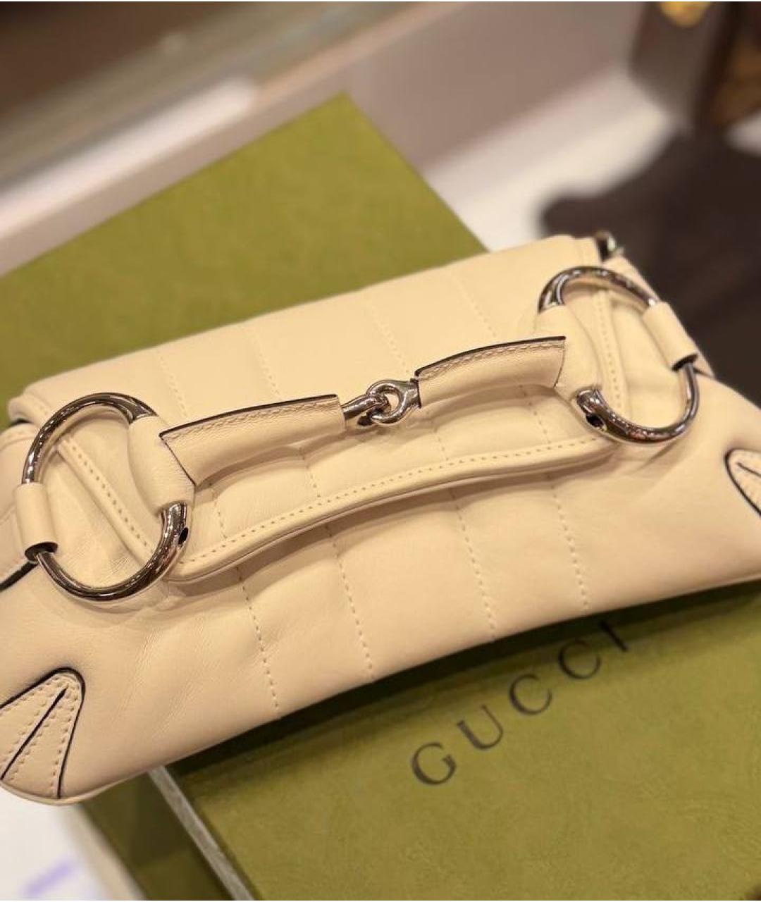 GUCCI Белая кожаная сумка с короткими ручками, фото 2