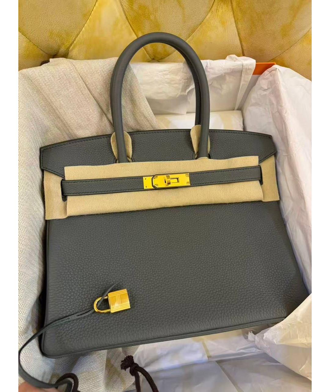 HERMES Серая кожаная сумка с короткими ручками, фото 2