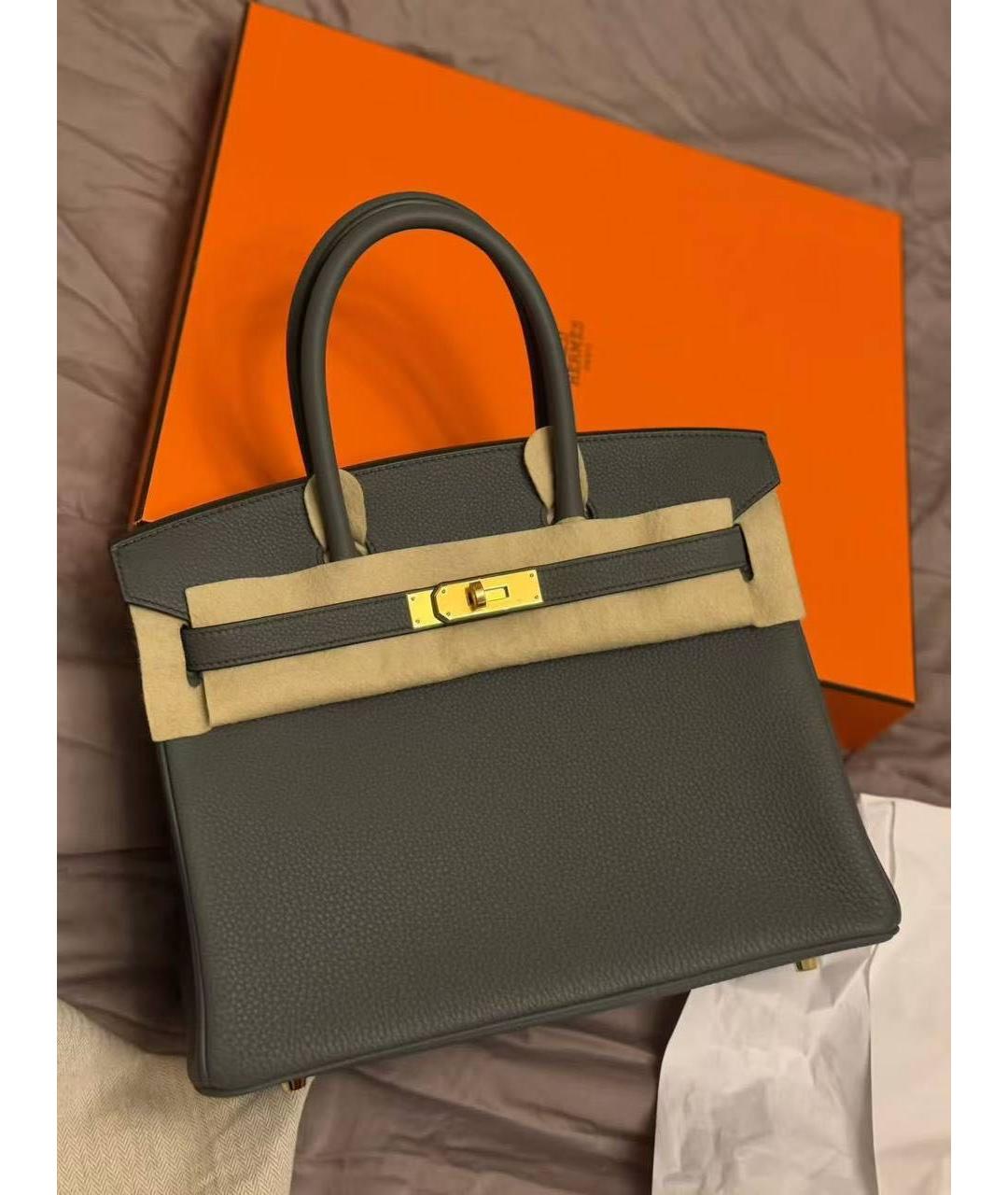 HERMES Серая кожаная сумка с короткими ручками, фото 3