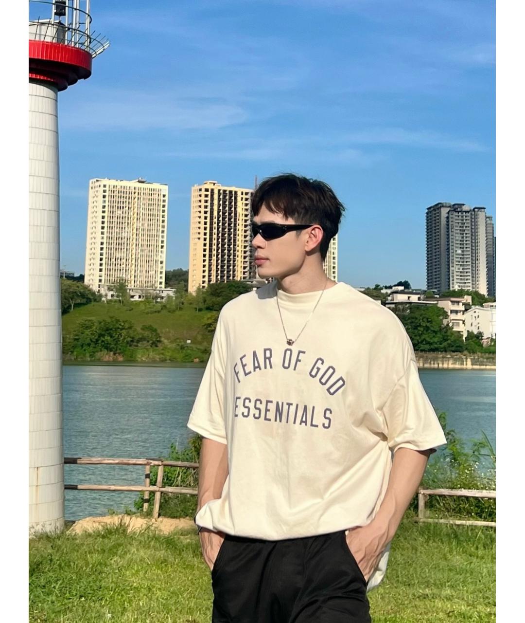 FEAR OF GOD ESSENTIALS Бежевая хлопковая футболка, фото 3