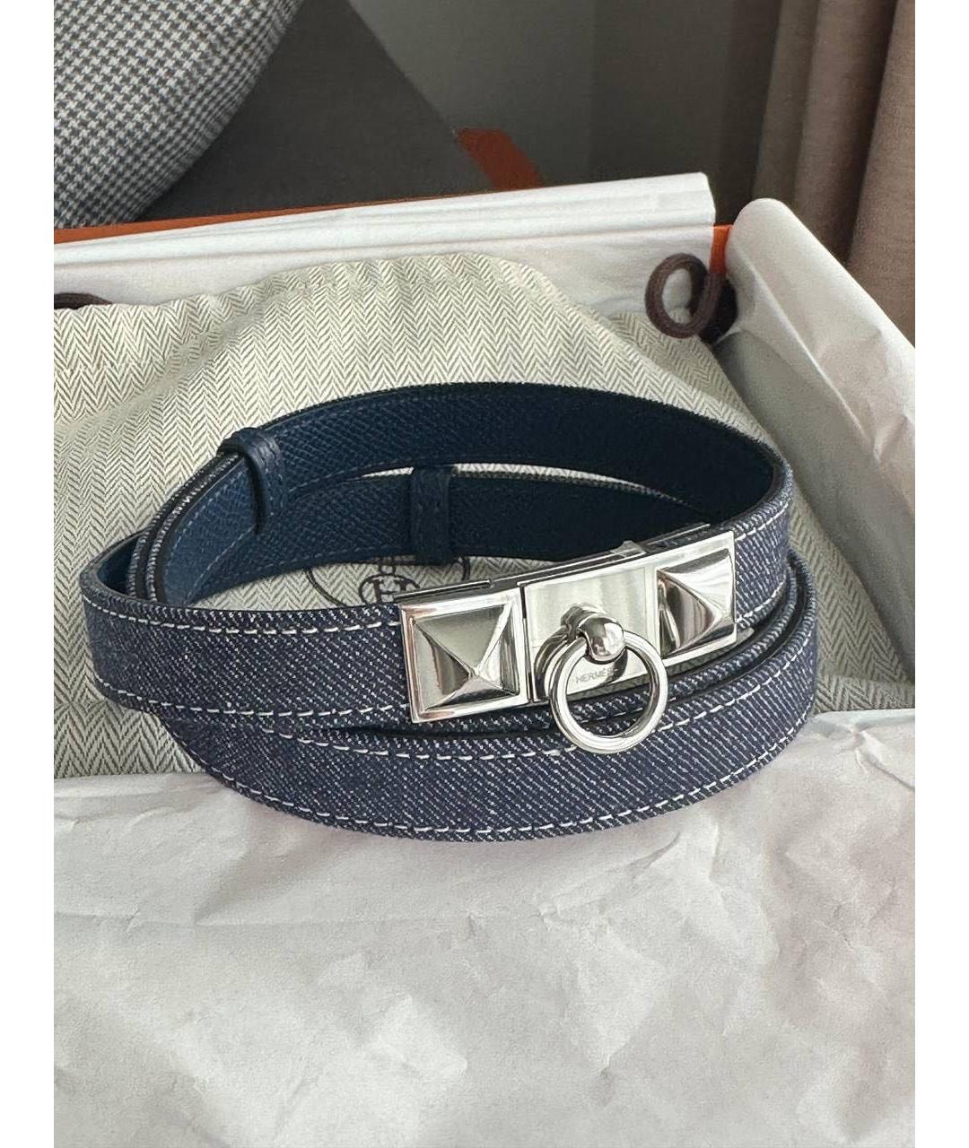 HERMES Синий кожаный ремень, фото 2