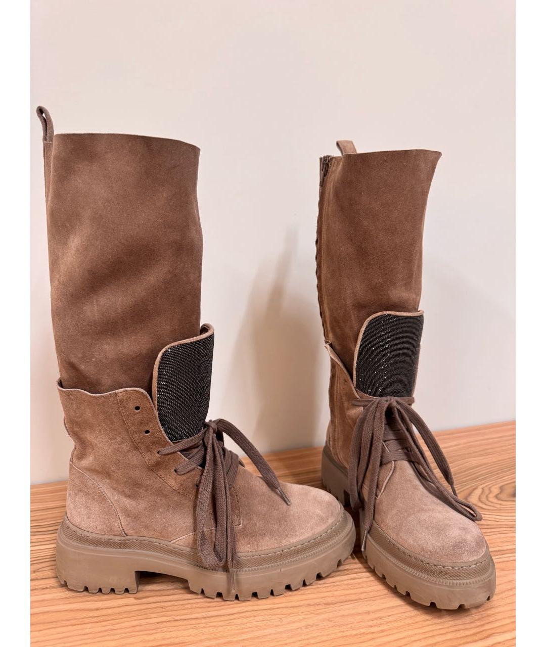 BRUNELLO CUCINELLI Бежевые замшевые ботинки, фото 7