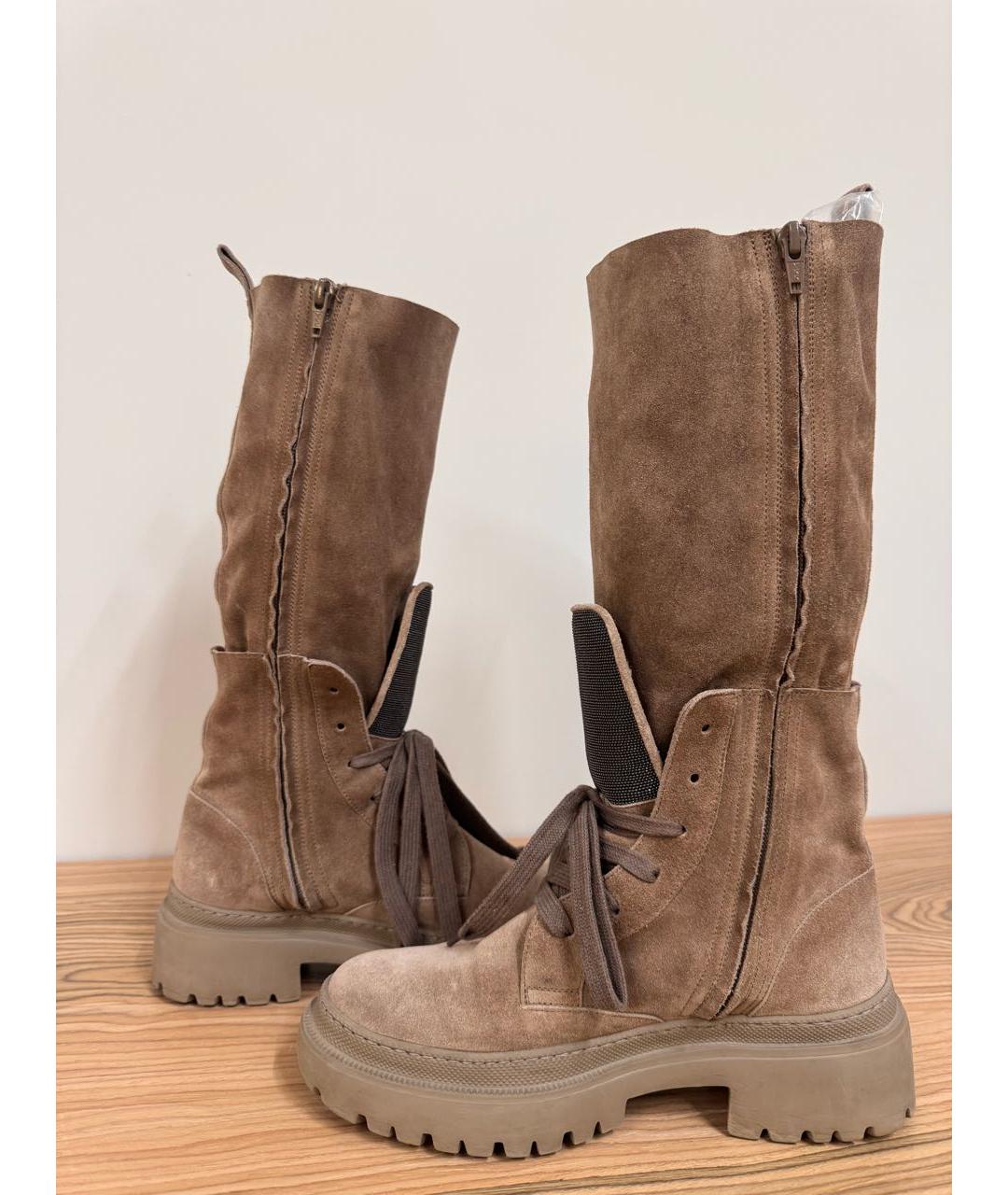 BRUNELLO CUCINELLI Бежевые замшевые ботинки, фото 5