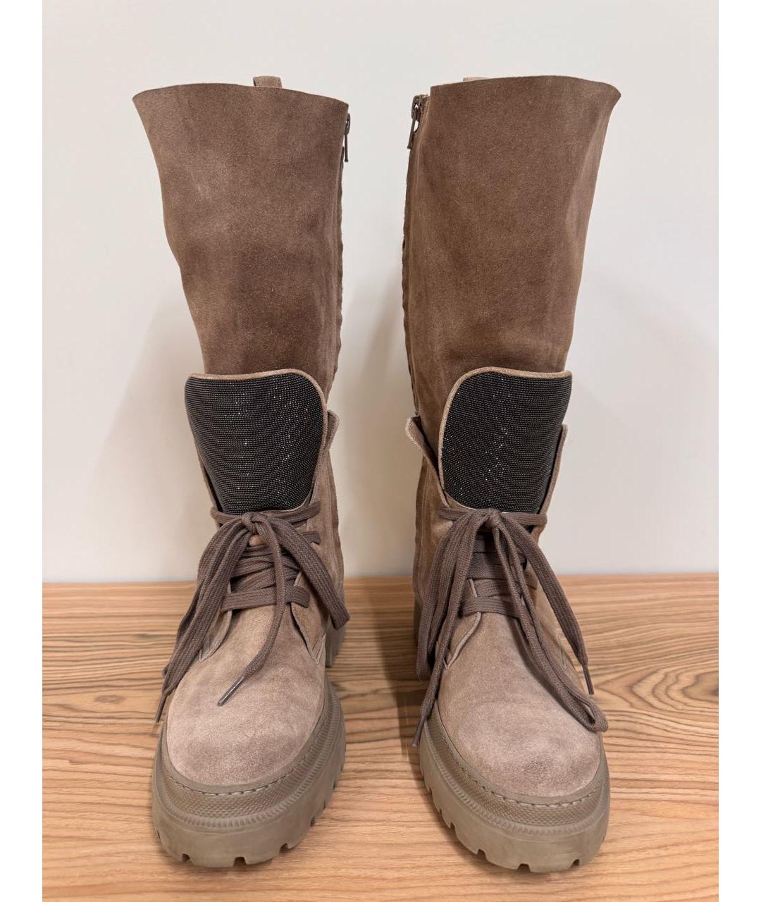 BRUNELLO CUCINELLI Бежевые замшевые ботинки, фото 2
